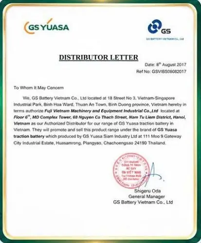 Chứng nhận đại l&yacute; GS Yuasa
